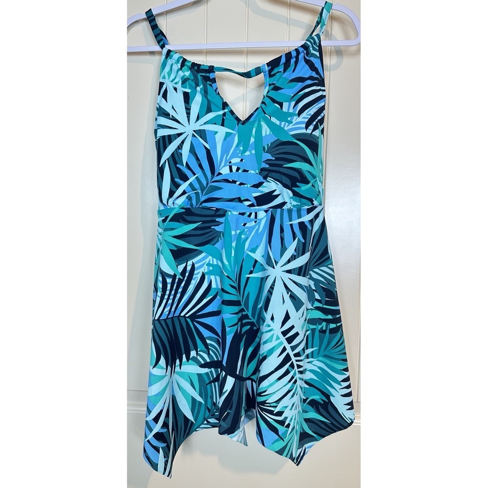 Catherine's Asymmetrical hem One Piece Tropical Swimdress Sz 20W coverage resort
